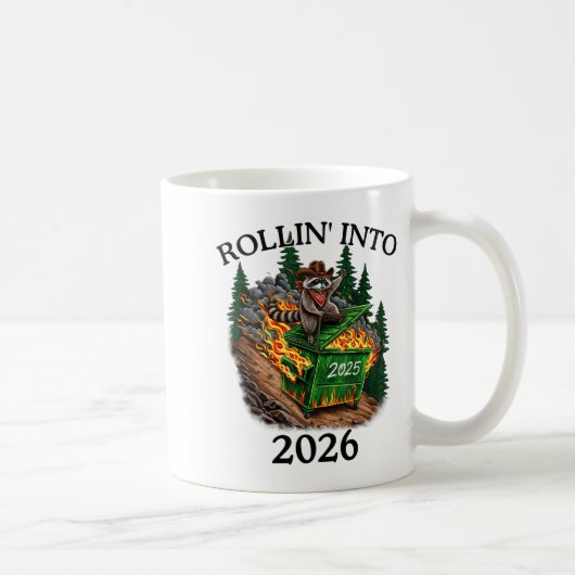Rollin’ Into 2026 Dumpster Fire New Year Party Fun コーヒーマグカップ (右)