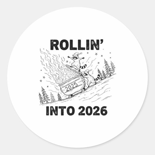 Rollin’ Into 2026 Dumpster Fire New Year Party Fun ラウンドシール (正面)