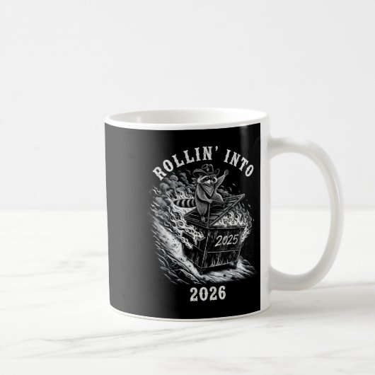 Rollin' Into 2026 Funny Cowboy Raccoon Happy New Y コーヒーマグカップ (右)