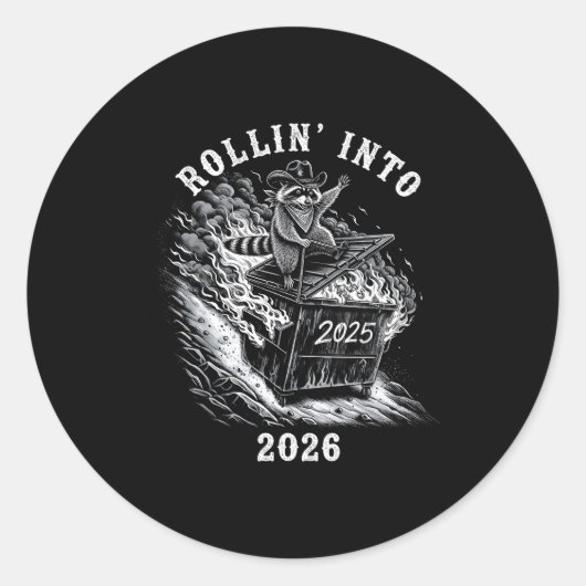 Rollin' Into 2026 Funny Cowboy Raccoon Happy New Y ラウンドシール (正面)