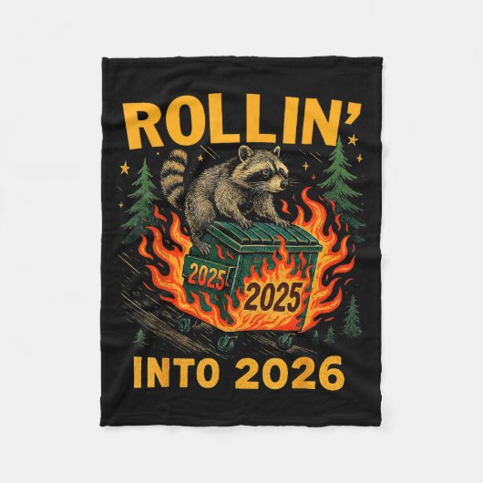 Rollin’ Into 2026 Funny Raccoon Dumpster Fire  フリースブランケット (正面)