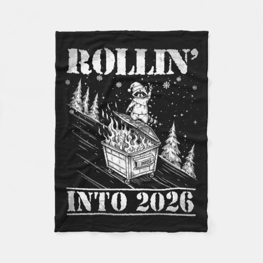 Rollin' Into 2026 Funny Raccoon Dumpster Fire Art  フリースブランケット (正面)
