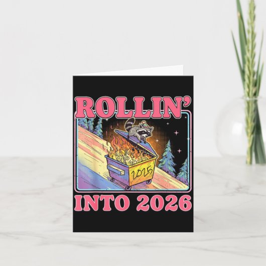 Rollin' Into 2026 Funny Raccoon Meme Happy New Yea カード (正面)