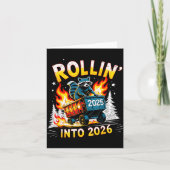 Rollin Into 2026 Funny Raccoon New Year Meme  カード (正面)