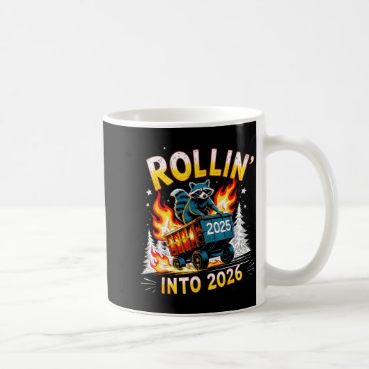 Rollin Into 2026 Funny Raccoon New Year Meme  コーヒーマグカップ (右)