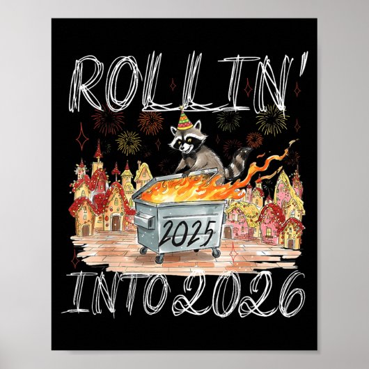 Rollin' Into 2026 Happy New Year Raccoon Men Women ポスター (正面)
