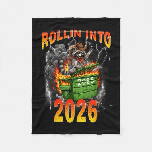 Rollin Into 2026 New Year 2026 Raccoon Cowboy Vint フリースブランケット (正面)
