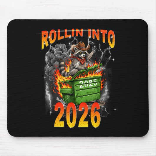 Rollin Into 2026 New Year 2026 Raccoon Cowboy Vint マウスパッド (正面)