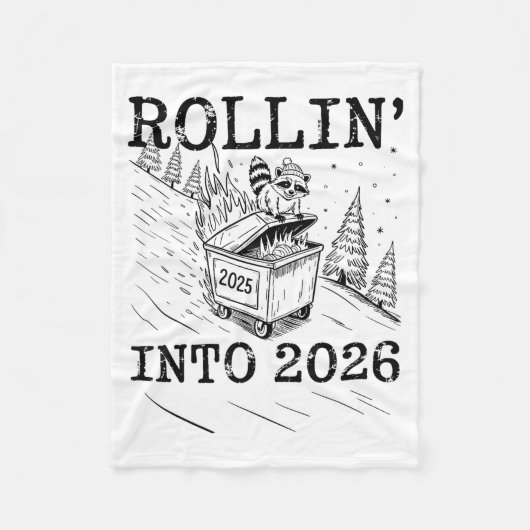 Rollin’ Into 2026 Raccoon Dumpster Fire New Year M フリースブランケット (正面)