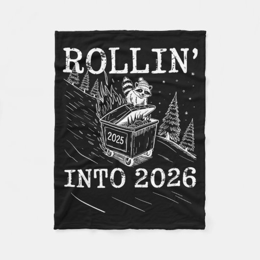 Rollin’ Into 2026 Raccoon Dumpster Fire New Year M フリースブランケット (正面)