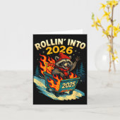Rollin Into 2026 Raccoon Funny Dumpster Fire 2025  カード (黄色い花)