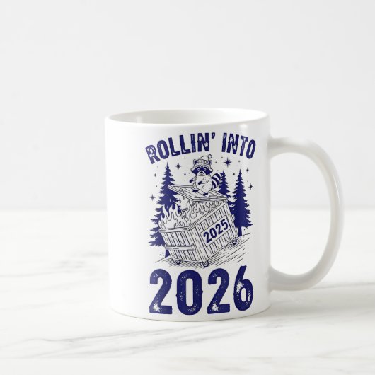 Rollin Into 2026 Raccoon Funny Dumpster Fire 2025  コーヒーマグカップ (右)