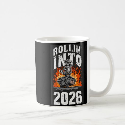 Rollin Into 2026 Raccoon Funny Dumpster Fire 2025  コーヒーマグカップ (右)