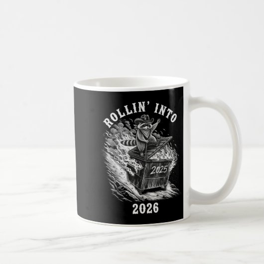 Rollin Into 2026 Raccoon Funny Dumpster Fire 2025  コーヒーマグカップ (右)