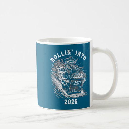 Rollin Into 2026 Raccoon Funny Dumpster Fire 2025  コーヒーマグカップ (右)