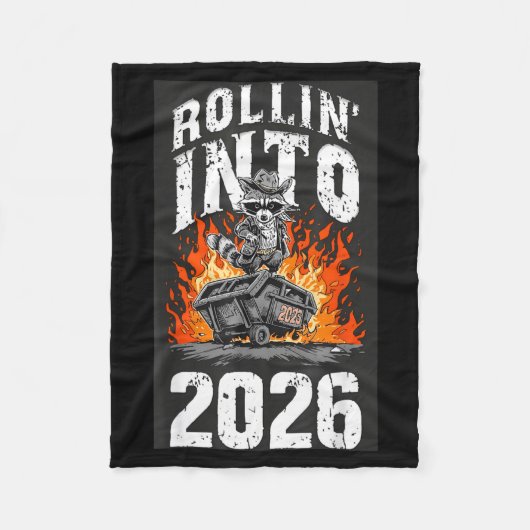 Rollin Into 2026 Raccoon Funny Dumpster Fire 2025  フリースブランケット (正面)