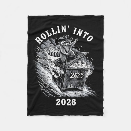 Rollin Into 2026 Raccoon Funny Dumpster Fire 2025 フリースブランケット (正面)