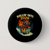 Rollin Into 2026 Raccoon Funny Dumpster Fire 2025  缶バッジ (正面)