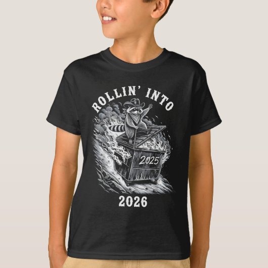 Rollin Into 2026 Raccoon Funny Dumpster Fire 2025  Tシャツ (正面)