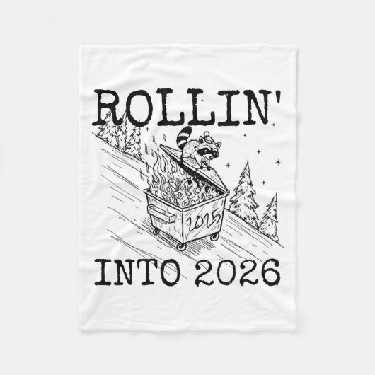Rollin’ Into 2026 Raccoon Funny New Year Raccoon T フリースブランケット (正面)