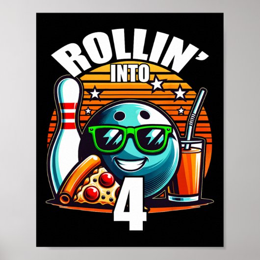 Rollin Into 4 Bowling Birthday Party 4th Birthday  ポスター (正面)