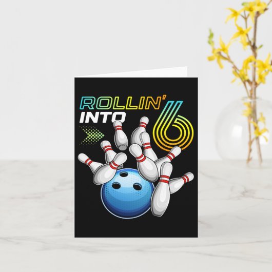 Rollin Into 6 Retro Bowling Birthday Party 6th Bir カード (黄色い花)