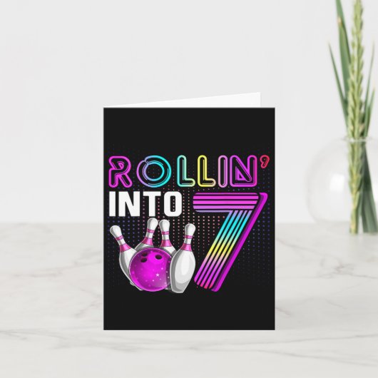 Rollin Into 7 Bowling Birthday Party 7th Birthday  カード (正面)