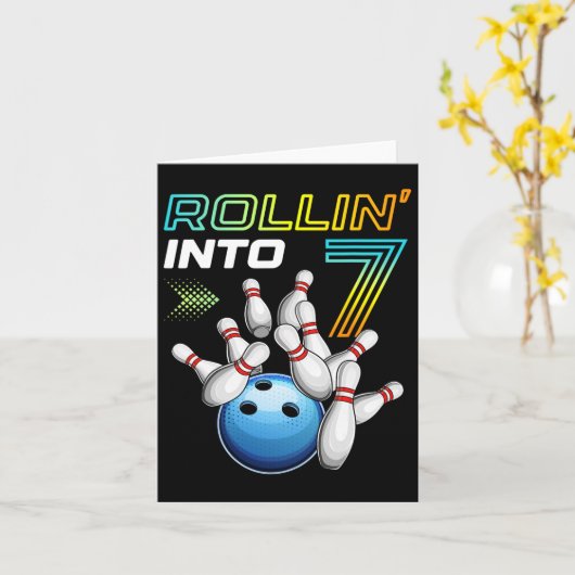 Rollin Into 7 Retro Bowling Birthday Party 7th Bir カード (黄色い花)