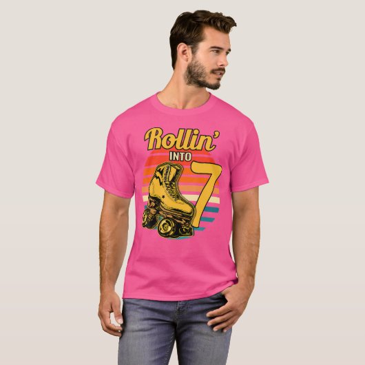 Rollin' Into 7 Roller 7Th Birthday Party Skating Tシャツ (正面フル)