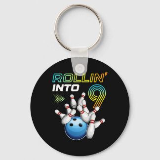 Rollin Into 9 Retro Bowling Birthday Party 9th Bir キーホルダー