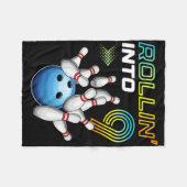 Rollin Into 9 Retro Bowling Birthday Party 9th Bir フリースブランケット (正面(横))