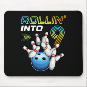 Rollin Into 9 Retro Bowling Birthday Party 9th Bir マウスパッド (正面)