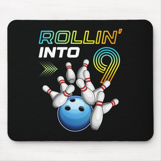 Rollin Into 9 Retro Bowling Birthday Party 9th Bir マウスパッド (正面)