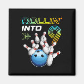 Rollin Into 9 Retro Bowling Birthday Party 9th Bir マグネット (正面)