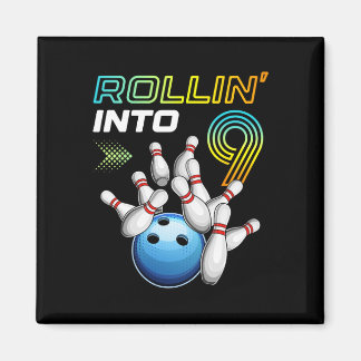 Rollin Into 9 Retro Bowling Birthday Party 9th Bir マグネット