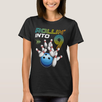 Rollin Into 9 Retro Bowling Birthday Party 9th Bir Tシャツ