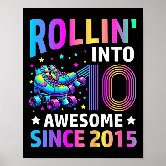 Rolling Into 10 Years Old Skates 10th Birthday Gif ポスター (正面)