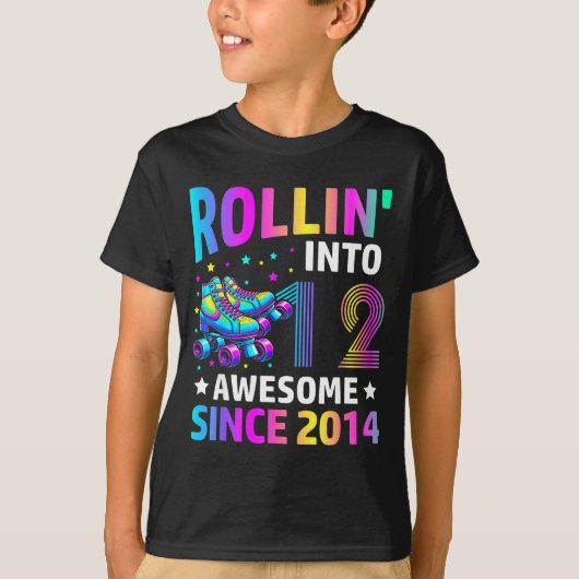 Rolling Into 12 Years Old Skates 12th Birthday Gir Tシャツ (正面)