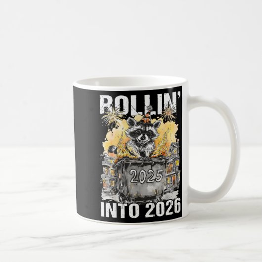Rolling Into 2026 Trash Racoon Funny New Years Eve コーヒーマグカップ (右)