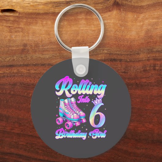 Rolling Into 6 Year Old Roller Skating 6th Birthda キーホルダー (正面)