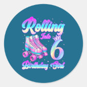 Rolling Into 6 Year Old Roller Skating 6th Birthda ラウンドシール (正面)