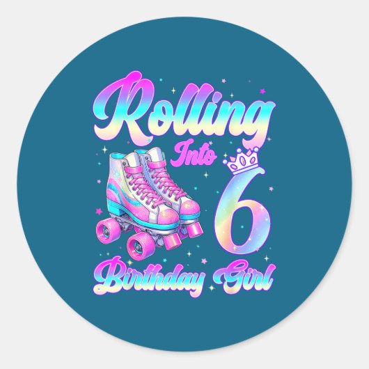 Rolling Into 6 Year Old Roller Skating 6th Birthda ラウンドシール (正面)