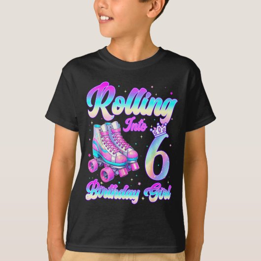 Rolling Into 6 Year Old Roller Skating 6th Birthda Tシャツ (正面)