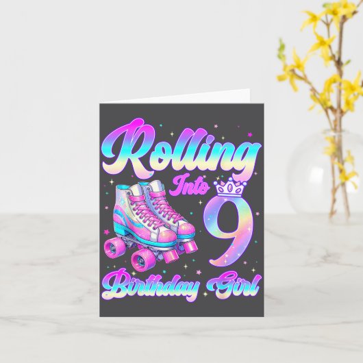 Rolling Into 9 Year Old Roller Skating 9th Birthda カード (黄色い花)