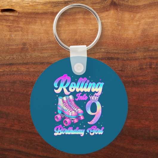 Rolling Into 9 Year Old Roller Skating 9th Birthda キーホルダー (正面)