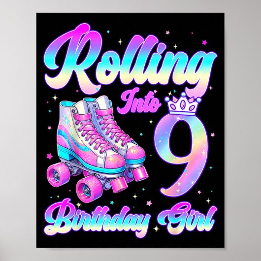 Rolling Into 9 Year Old Roller Skating 9th Birthda ポスター (正面)