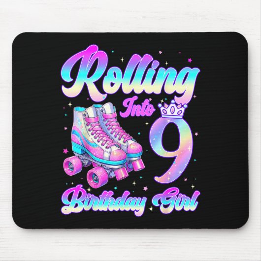 Rolling Into 9 Year Old Roller Skating 9th Birthda マウスパッド (正面)