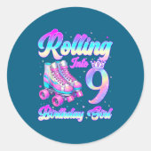 Rolling Into 9 Year Old Roller Skating 9th Birthda ラウンドシール (正面)