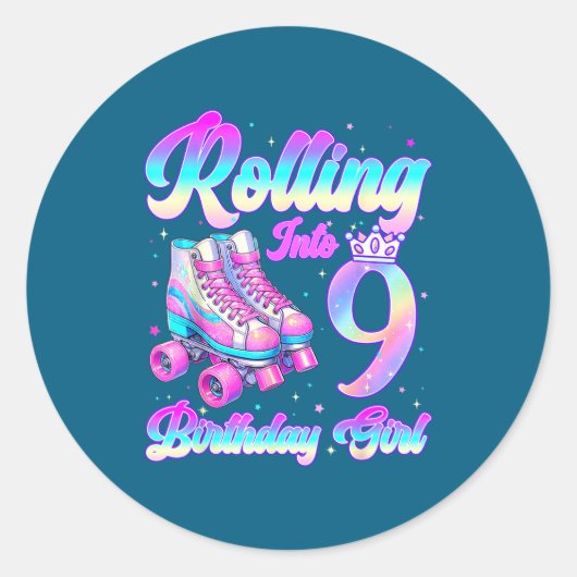 Rolling Into 9 Year Old Roller Skating 9th Birthda ラウンドシール (正面)