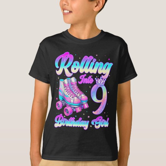 Rolling Into 9 Year Old Roller Skating 9th Birthda Tシャツ (正面)